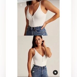 Abercrombie Henley Tank Bodysuit, White, size S